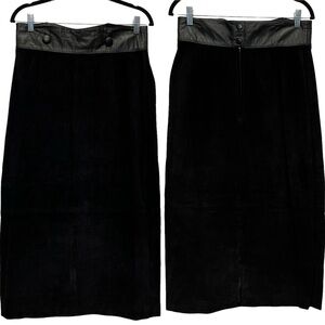 Vintage 90s G-111 100% Suede Leather Black Boho Western Maxi Skirt